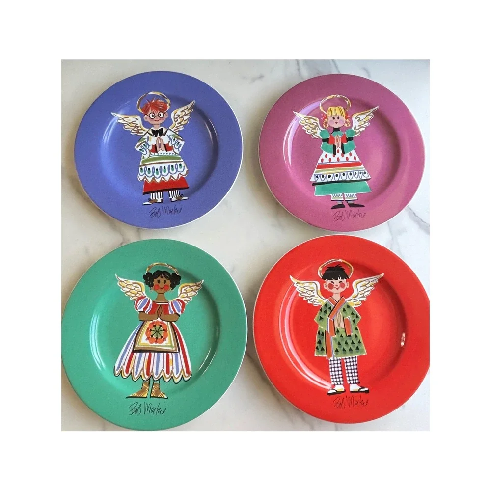 Bob Mackie Home‎ Sakura Happy Angel Stoneware Salad Plates 4 Pc Multicolor 8in
